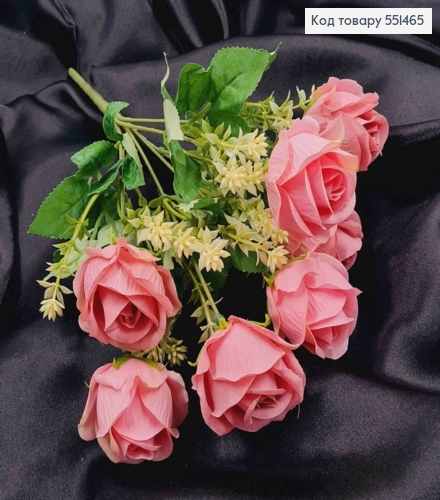 Искусственная композиция Розы, РОЗОВОГО цвета, 7 веточек на металлическом стержне, высота 34см. 551465 фото 2