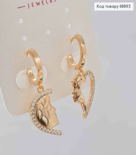 Сережки кільця з Асиметричною підвіскою в Блискучих камінцях(1,7см), діаметр 1,2см, XUPING 18K 118893 фото 2