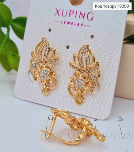 Сережки "Квітка Бажань" прикрашені Блискучими камінцями, 2,3см, англійська застібка, Xuping 18K 119209 фото 2