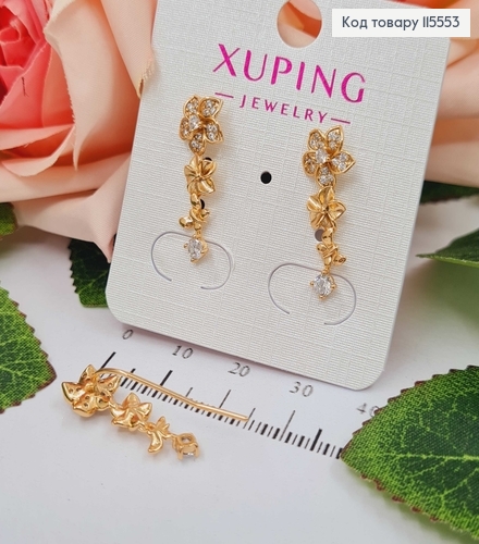 Сережки гвоздики-зажим, "Мальви" з камінцями, 2,5см, Xuping 18K 115553 фото 2