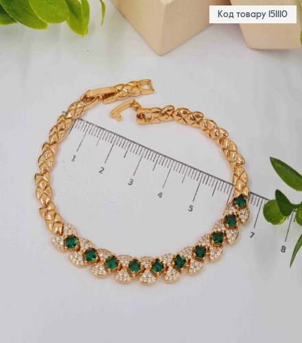 Браслет "ГРАЦИЯ" с Зелеными камешками, длина 17+2,5см, Xuping 18K 151110 фото 2
