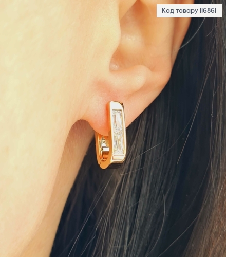 Сережки дуги, з білим прямокутним камінцем, 1,5см, шир.4мм, анг. застібка, Xuping 18К 116861 фото 2