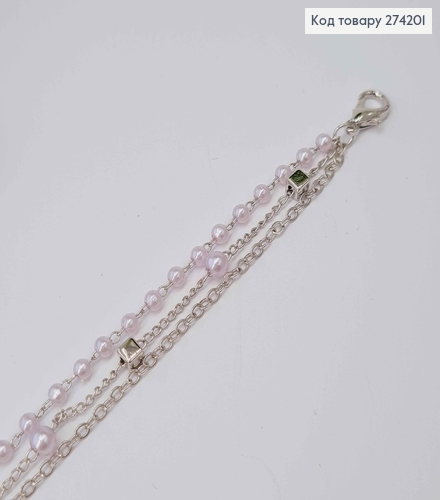 Браслет на ногу серебряного цвета тройной с жемчужками и звездочками 20+5см, Fashion ANKLET 274109 фото 2