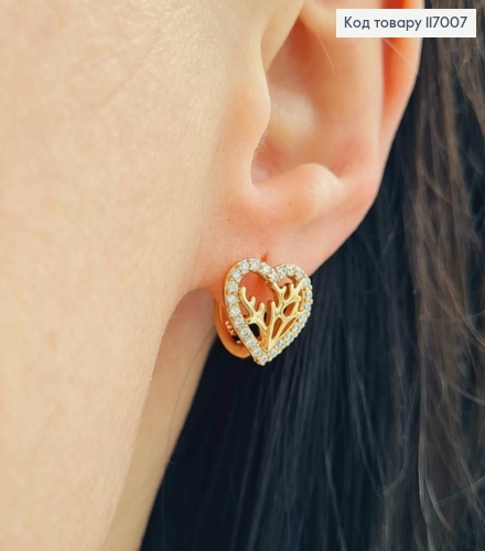 Серьги кольца 1см, Сердце с цветом, с камешками, 1,2см, Xuping 18K 117007 фото 2
