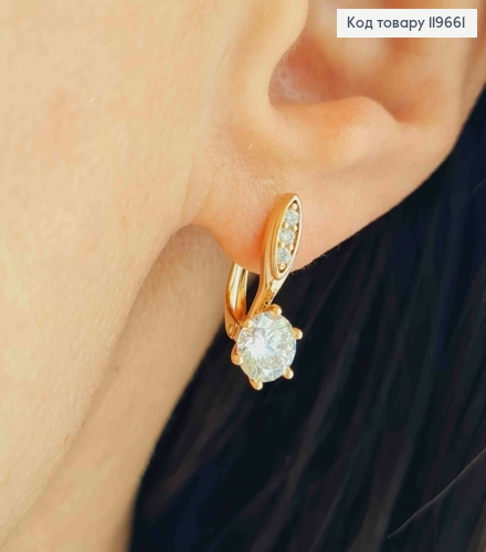 Серьги с Блестящим камнем, дл. 1,7см, английская застежка, Xuping 18К 119661 фото 2