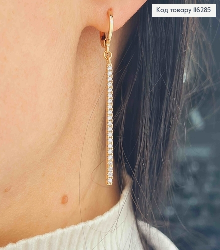 Серьги кольца 1см, с прямоугольной подвеской в камешках, 4см, Xuping 18K 116285 фото 3