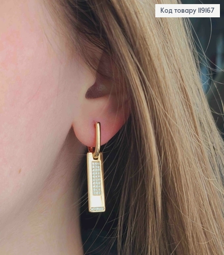 Серьги с прямоугольной подвеской с блестящими камешками, 1,5+2,3см, англ. 119167 фото 3