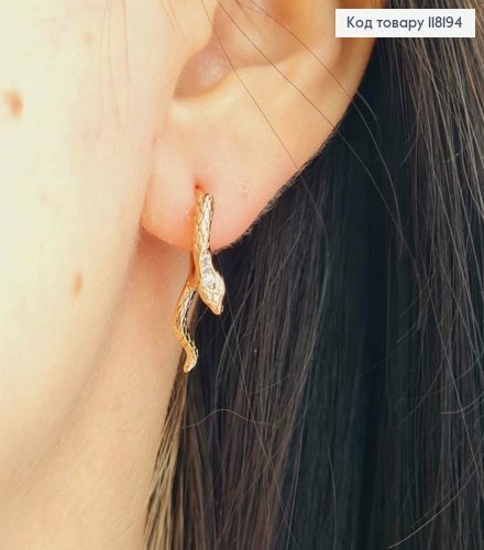 Серьги кольца "ЗМЕЯ" с Блестящими камешками, диаметр 1,3см, Xuping 18К 118194 фото 3