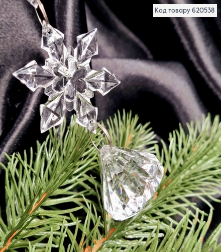 Украшение на елку, Подвеска с прозрачными снежинками и кристаллом, 30 см. 620538 фото 2