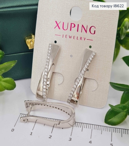 Серьги овальные "Песочные Часы" с камнями, длина 3см, англ. застежка XUPING 181622 фото 2