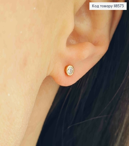 Серьги гвоздики, Блестящий камень в оправе, 4мм; Xuping 18К 118573 фото 2