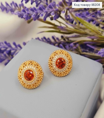 Серьги "Райская Богемия" с Красным камешком, 1,5см, английская застежка, Xuping 18K 118208 фото 2