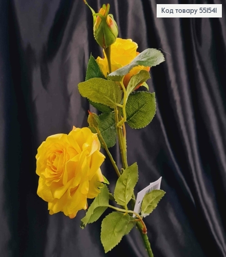 Штучна гілочка Троянди, ЯСКРАВО-ЖОВТОГО кольору, 2квітки, 2бутони на метал. стержні, висота 51см 551541 фото 2