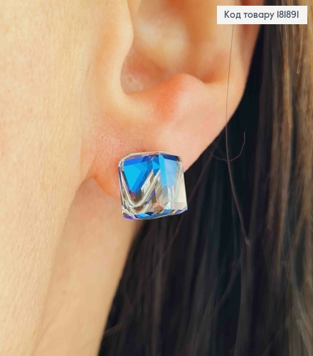 Серьги родованные гвоздики с Блестяще-Синим камнем Сваровски Хамелеон, 1,2см, Xuping 181891 фото 2
