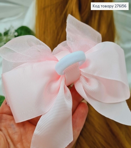 Заколка, бант репсовый с органзой, розового цвета, 11*23см. Ручная работа, Украина 276156 фото 2