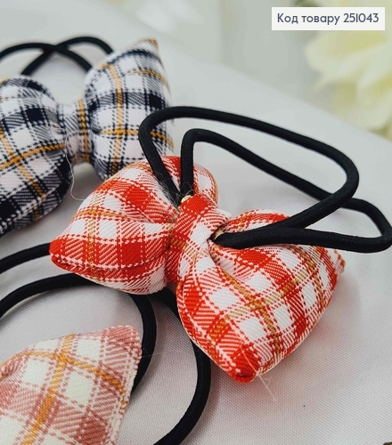 Резинка двойная, с бантиком в клетку, 5,5см, цвета в ассорт. 251043 фото 2