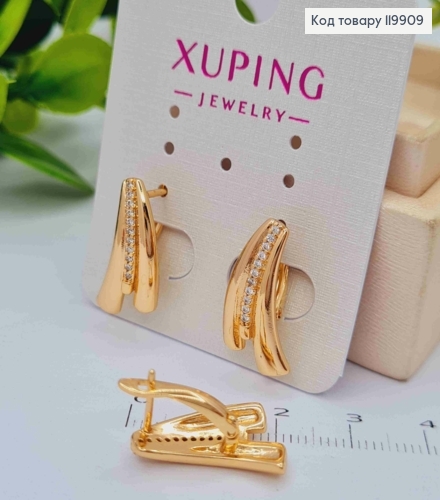 Серьги "Вись" украшены камешками в один ряд, 2см, англ застежка, XUPING 18K 119909 фото 2