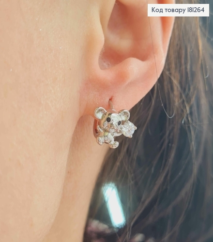 Серьги кольца родованные "Мышонок" с камешком,1см, Xuping 181264 фото 2