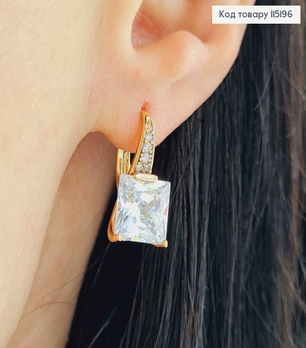 Серьги с Большим квадратным камешком, англ. зам. 1.5cm Xuping 18K 115196 фото 2