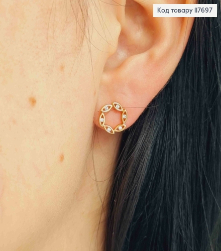 Серьги гвозди Круг из Листочков с Камешками, 1см, XUPING 18K 117697 фото 3