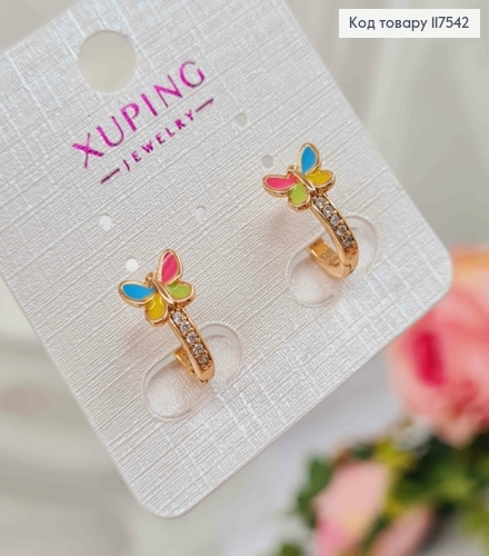 Серьги овальные в камнях с Разноцветной Бабочкой, 1,2см, Xuping 18K 117542 фото 2