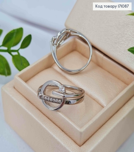 Кольцо родованное, "Иллюзия", геометрическое, с камнями, Xuping 171087 фото 3