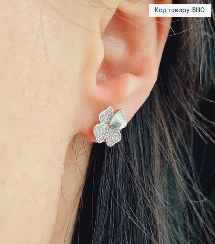 Серьги гвоздики родованные, "Четырехлистник" в камешках, 1см, Xuping 181110 фото 2