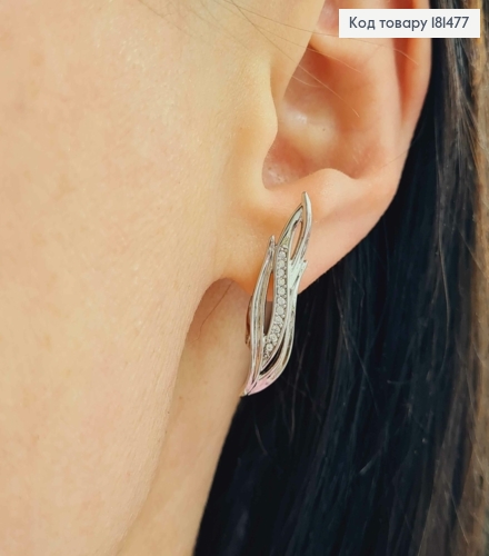 Сережки родованные, "Огоньки" с камнями в одну строчку, 2,8см, англ застежка, Xuping 181477 фото 2