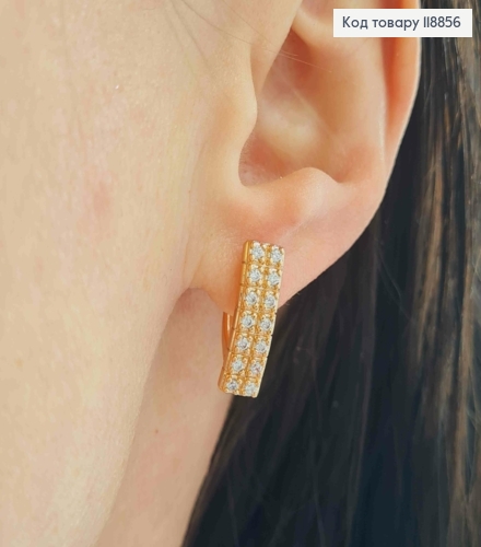 Серьги Прямоугольные украшены Блестящими камешками в два ряда, 1,7см, английская застежка, Xuping 18К 118856 фото 2