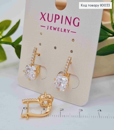 Серьги украшены Блестящим камнем, длина 1,7см, английская застежка, Xuping 18K 110033 фото 2