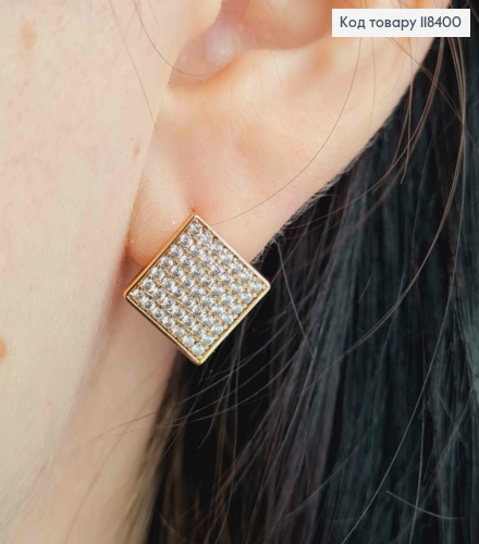Сережки "Ромби" прикрашені Блискучими камінцями, 1,5см, англійська застібка, Xuping 18К 118400 фото 3