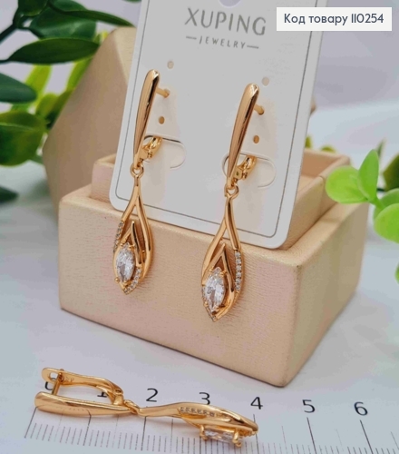 Серьги с подвижной подвеской в Блестящем камне, 1,8+2,5см, английская застежка, Xuping 18К 110254 фото 2