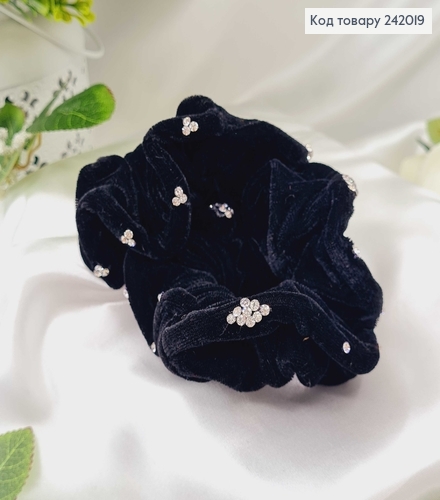 Резинка велюр объемная с камнями черная 242019 фото 2