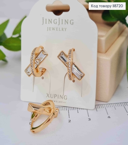 Серьги кольца украшены Блестящими камнями, диаметр 1,4см, XUPING 18K 118720 фото 2
