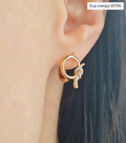 Сережки кільця 1,3см, Колечко з вузликом в камінчиках, 1см. Xuping 18K 115796 фото 2