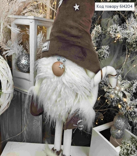 Гном в КОРИЧНЕВОЙ со звездочками шапке, 91см, ручная работа, Украина. 614204 фото 2