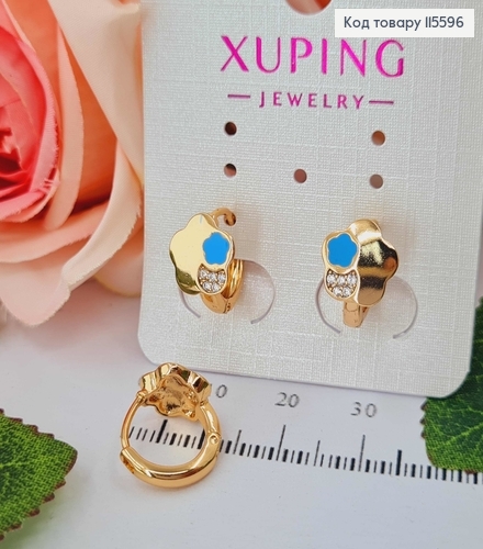 Серьги, кольца 1,5 см. "Весенние" с камнями и голубой вставкой, Xuping 18K 115596 фото 2