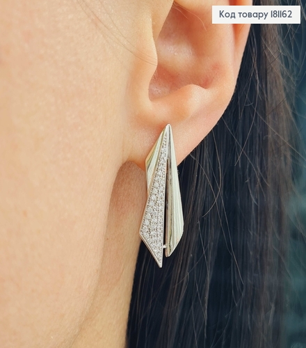 Сережки родованные, "Самолетик" в камнях, 2,5см, англ. застежка, Xuping 181162 фото 2