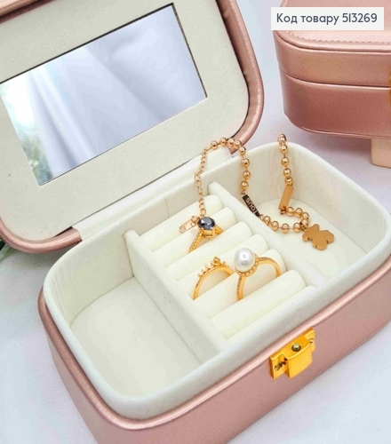 Сундучок-органайзер для хранения украшений, Розово-перламутрового цвета, 14,5*10*4,5см (на кнопке) 513269 фото 2