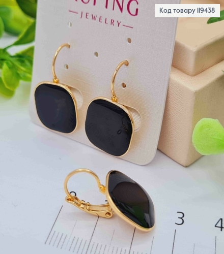 Серьги "Ретро" с Черной эмалью, 2,5см, итальянская застежка, Xuping 18К 119438 фото 3