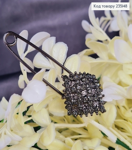 Брошка Шпилька "Ромб" с зелёными камушками 6.5*2.5 см, пепельный цвет. 235148 фото 2