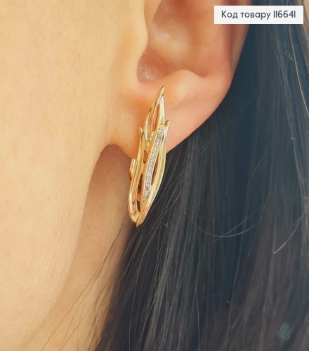 Серьги "Огонек" с камешками, 3см, англ. зам. Xuping 18K 116641 фото 2