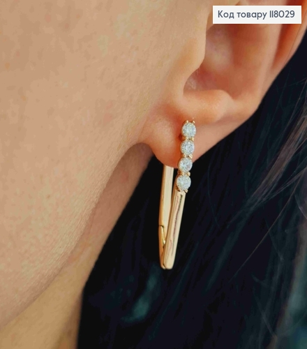 Серьги стрелы с тремя Блестящими камешками, 3см, английская застежка, Xuping 18K 118029 фото 3