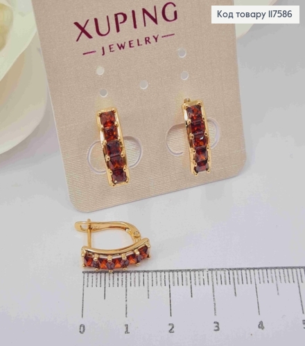 Серьги "Рассвет" с Красными камешками, 1,6см, английская застежка, XUPING 18K 117586 фото 2
