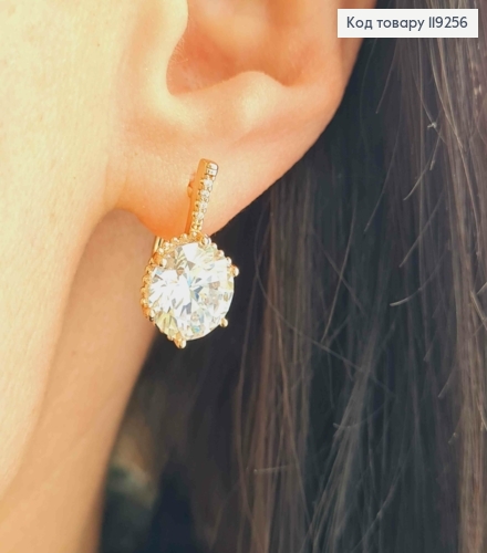 Серьги с изысканным блестящим камнем, длина 1,8см, английская застежка, Xuping 18K. 119256 фото 3