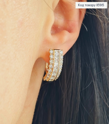 Серьги "Шик" в камешках, 2см, англ. зам. Xuping 18K 115915 фото 2