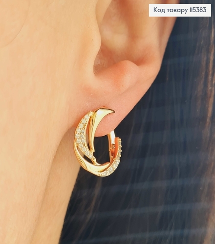 Серьги "Вихрь" с камнями, 1,5см англ. зам. Xuping 18K 115383 фото 3