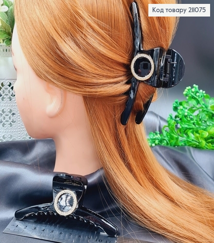 Краб пластик черный глянцевый 11,5см "с брошью" ДУГА тонкая 211075 фото 2