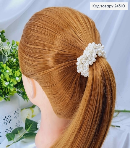 Резинка 7,5см з пришитими бусинками БІЛОГО кольору 243110 фото 3