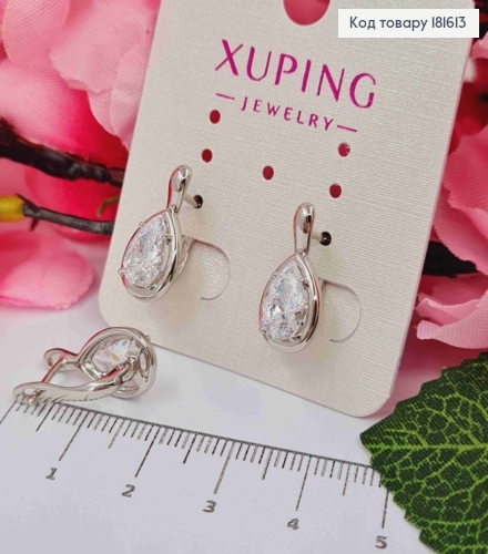 Серьги родованные "Капелька Надежды" с Блестящим камешком, 1,7см, английская застежка, Xuping 181613 фото 2